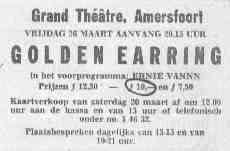 Golden Earring show ticket March 26, 1971 Amersfoort - Grand Theatre ticket courtesy Hans Koele